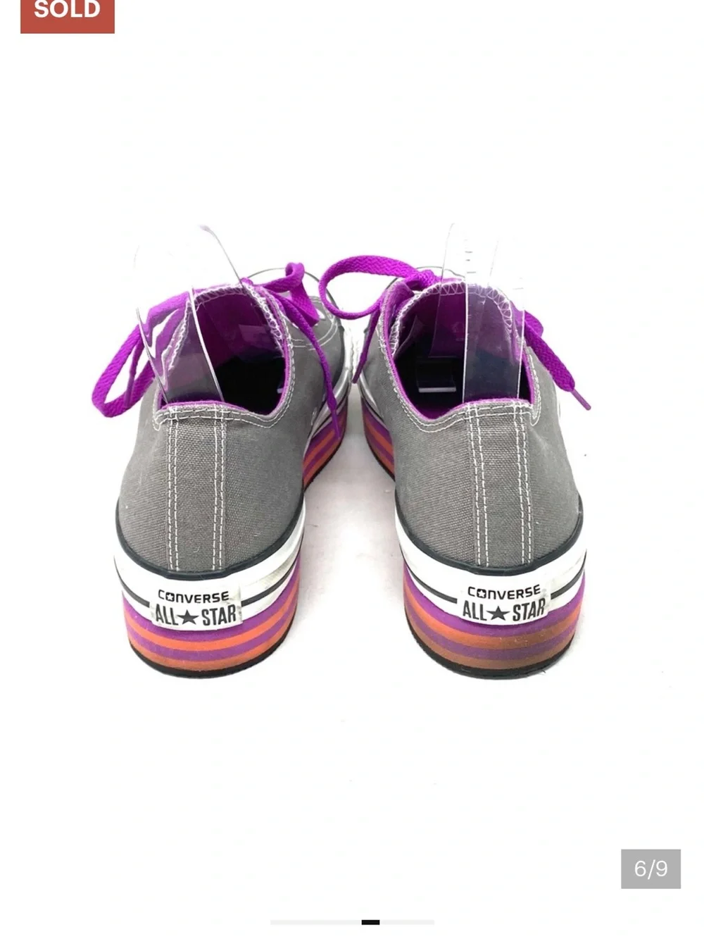 Converse Gray Canvas Platform Sneakers with Purple Accents - Picture 8 of 9